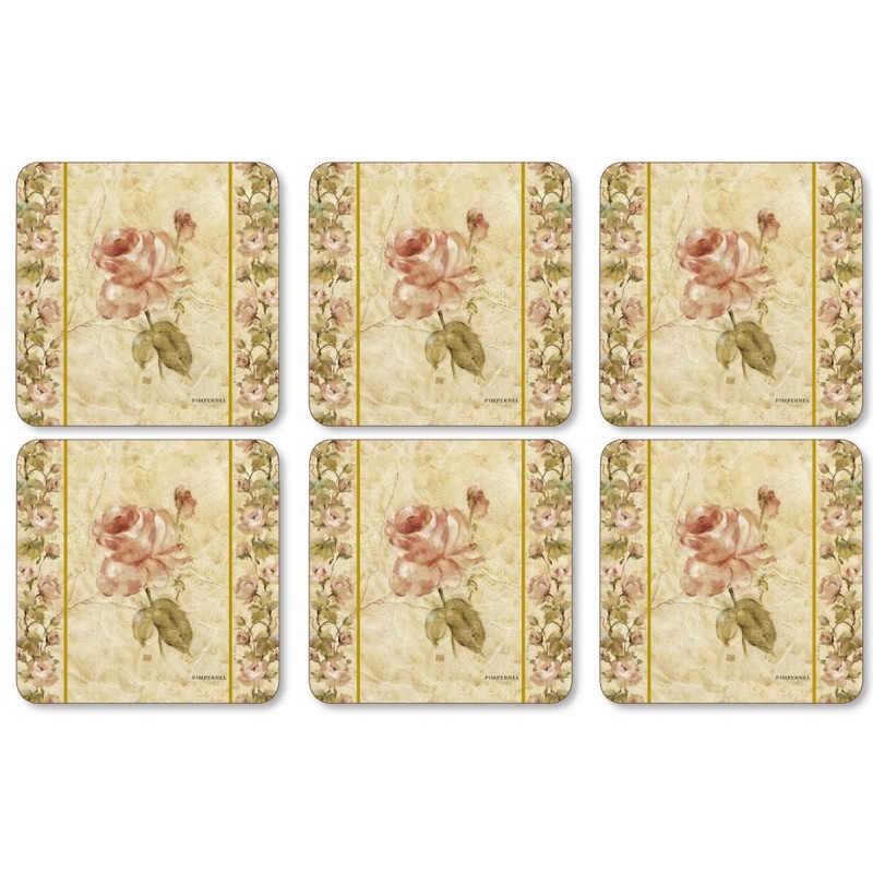 Pimpernel Floral Coasters Antique Rose Linen, Rigid