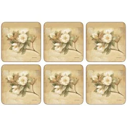 Pimpernel Sugar Magnolia drinks coaster set all6 beige floral pattern