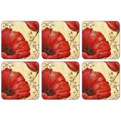 All 6 Pimpernel Red Poppy de Villeneuve drinks coasters