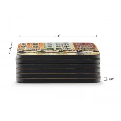 Stacked side view of Pimpernel Boat Scene drinks coasters all 6
