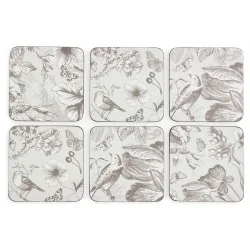Pimpernel Vintage Garden coasters all six monochrome floral design with birds and butterflies