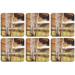 Pimpernel Coasters Birch Beauty tree design with lake in background - all 6