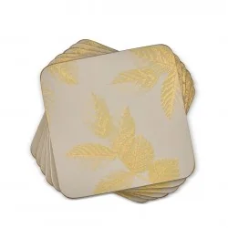 Etched Leaves Light Grey coasters by Sara Miller, gold leaves design fanned out view