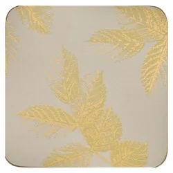 Etched Leaves Light Grey coasters by Sara Miller, gold leaves design