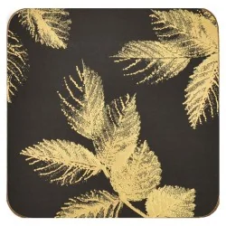 Etched Leaves Dark Grey coasters by Sara Miller, gold leaves design