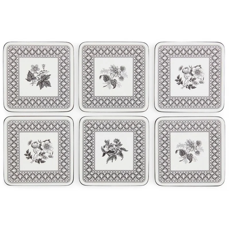 Heritage by Pimpernel drinks coasters in black and white vintage style with flowers