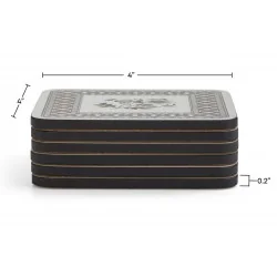 Heritage by Pimpernel coaster set vintage style with black and white flowers - all 6 stacked view