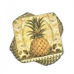 Fanned out view of Pimpernel Golden Pineapple coaster set