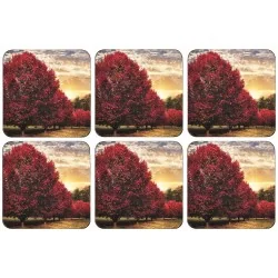 All 6 of the Pimpernel Crimson Trees coasters, cork backed with red tree design