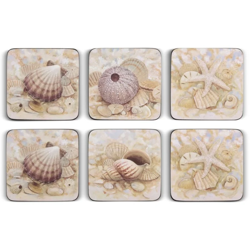 Beach Prize coasters by Pimpernel, assorted shell patterns, all 6 designs Beach Prize coasters by Pimpernel, assorted shell patterns, all 6 designs
