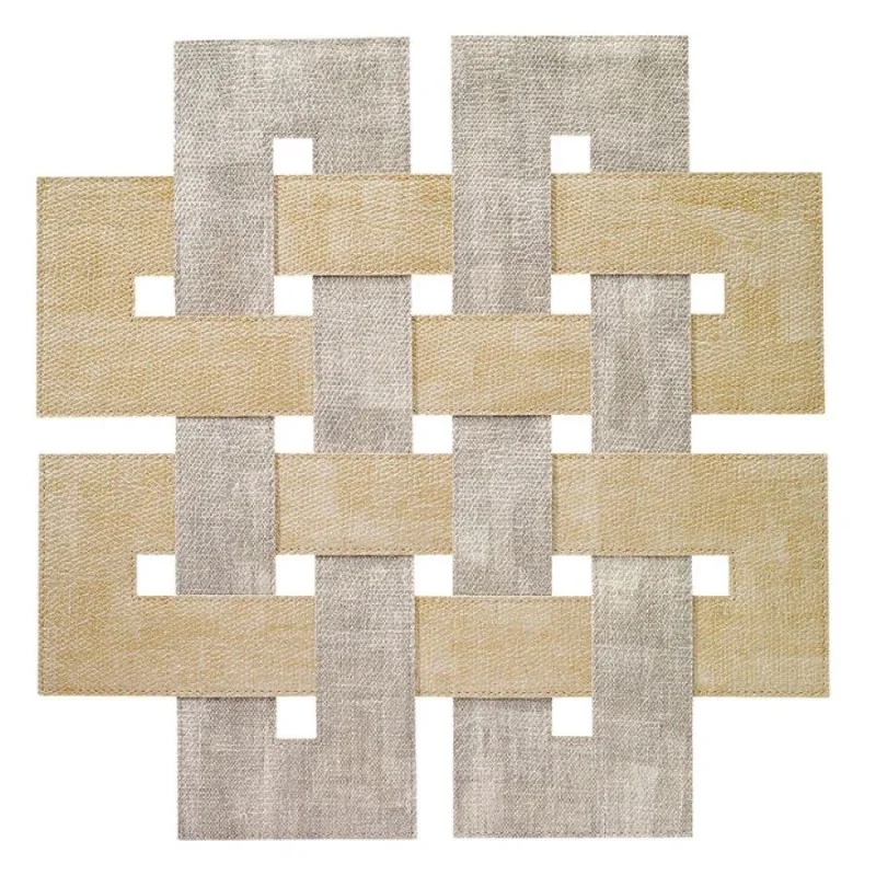 Bodrum placemats, square Celtic range in the Gold-Birch color design made from vinyl. Bodrum placemats, square Celtic range in the Gold-Birch color design made from vinyl.