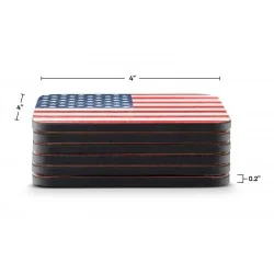 Stacked view with size chart of American Flag coaster by Pimpernel