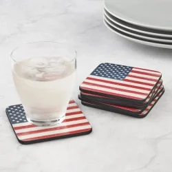 American Flag coasters Pimpernel with drinks glass  on table