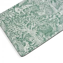 Corner view of Tapestry Sage place mats by Pimpernel, blue-green pattern