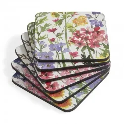 Fanned out view Wildflowers drinks coaster set by Pimpernel, assorted floral design
