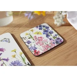 Wildflowers drinks coaster set by Pimpernel close up on table