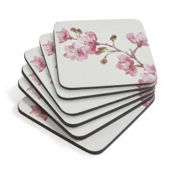 Pink Blossom flower coaster set by Pimpernel stacked view