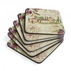 Italian farmhouse Olive Orchard drinks coaster set by Pimpernel fanned out view