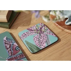 Drinks coaster set of 6 Botanic Garden Flora & Fauna on table view