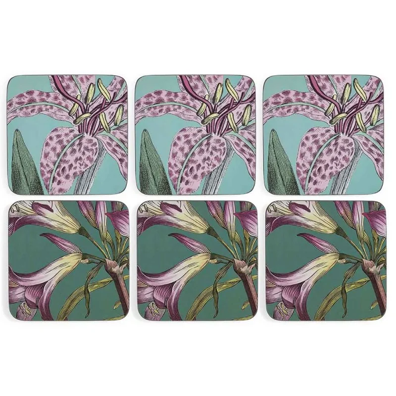 Drinks coaster set of 6 Botanic Garden Flora & Fauna pattern