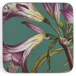 Drinks coaster set of 6 Botanic Garden Flora & Fauna dark green version