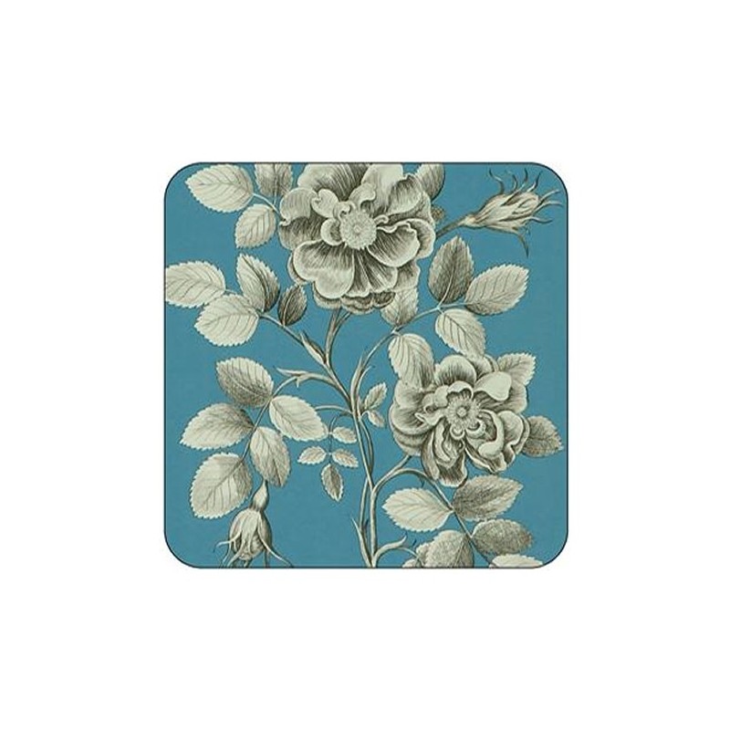 Etchings and Roses Blue Floral Coaster Set